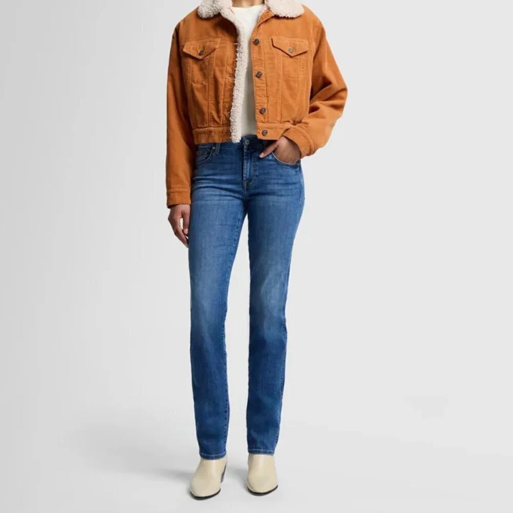 7 For All Mankind Jeans Women's 31 Kimmie Straight Leg Marsh Medium‎ Wash $198